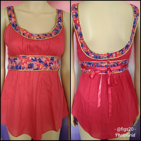 Free People Tops - Free People Gold Piped Floral Detail Top